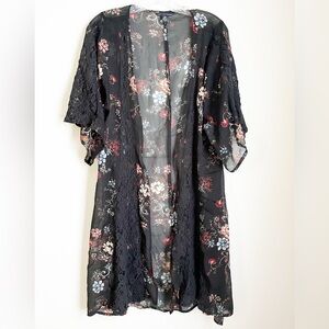 American Eagle Outfitters Black Floral Lace Robe